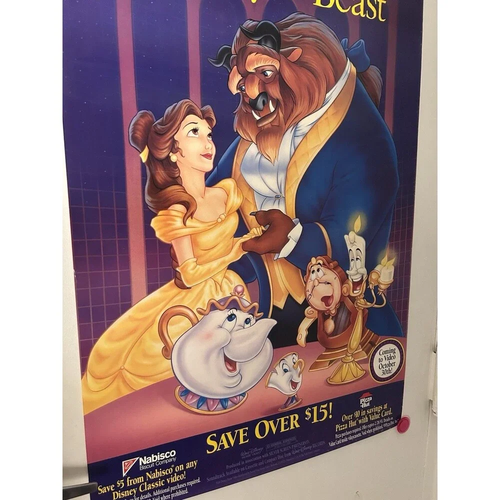 Vintage SUPER RARE Beauty & The Beast 1991 VHS Promo Poster Disney Princess
